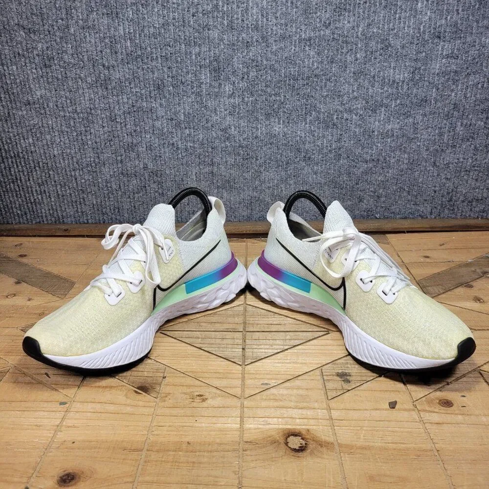 Nike React Infinity Run Flyknit Mens Shoes 8 White Black Green Knit Sneakers - Picture 5 of 12